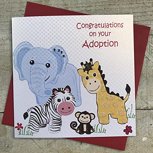 vita bomullskort 'Congratulations On Your Adoption' handgjort kort, vit, PD124