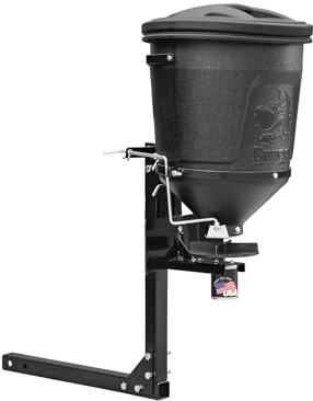 Buyers Products UTVS16 UTV Broadcast Spreader with Lid, 150 lb Capacity, Receiver Hitch Mount, for Salt, Grass Seed, Fertilizer & Feed, Adjustable Flow Gate, 12V Motor, Poly Hopper, All Season Use