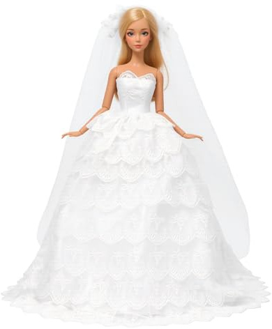 Miunana Ropa Vestido de Noche de Princesa para muñecas de 11,5'' 30cm | Ropa Elegante Vestido de Noche de Princesa Lentejuelas para muñecas de 11,5 Pulgadas Blanco (Sin muñecas)