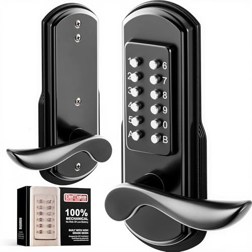 Elemake Keyless Door Lock with Keypad, Right Handed Mechanical Door Lock, Security Combination Digital Locks Stainless Steel 304 - NOT a Deadbolt, Need to Drilling Additional Holes