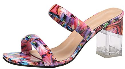 OverDose Sandales Amazon,Sandales Femme à Talons Carré en Strass d'été Mule Talon Huate Chaussures Mode Talon Gao Décoration de Diamant 2019