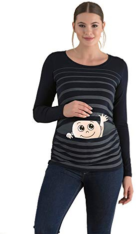 M.M.C. Ciao Ciao - Simpatica graziosa T-Shirt Premaman Manica Lunga per la Gravidanza (Nero, Large)