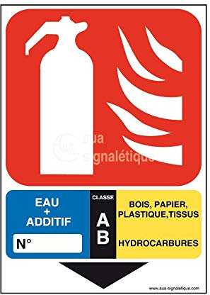 AUA SIGNALETIQUE - Panneau Extincteur Classe Eau AB - 150x105 mm, PVC 1.5mm