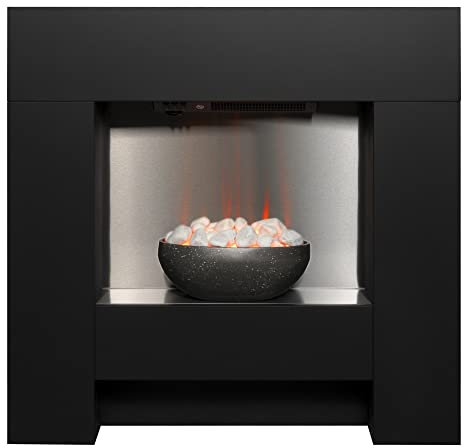 Adam Cubist Electric Fireplace Suite in Textured Black, 36 Inch
