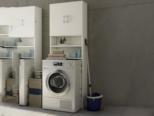 Dmora Armadio multiuso a 2 ante, 100% Made in Italy, Mobile per lavanderia portalavatrice, cm 65x32h195, colore Bianco