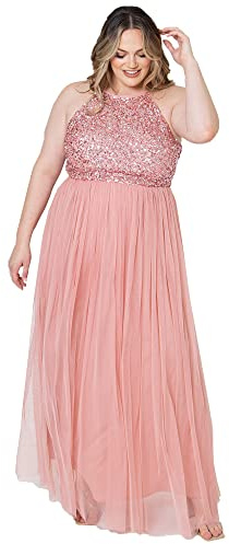 Maya Deluxe Women's Pailletten Cocktailkleid Damen Tüllkleid Kleid Nackenband Abendkleid Elegant für Hochzeit Brautjungfernkleid Bridesmaid Dress, Blossom, 46
