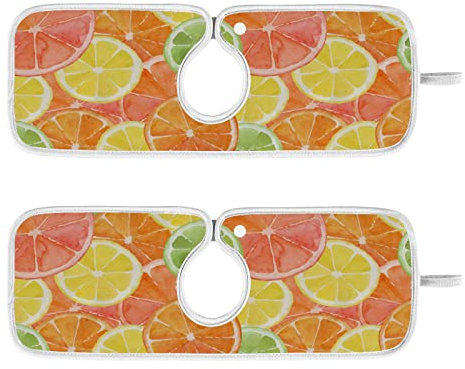 Lot de 2 tapis absorbants pour robinet de cuisine, aquarelle, orange, citron, protection contre les éclaboussures pour évier, robinet, attrape-gouttes, tapis absorbant pour cuisine, 35,6 x 12,7 cm