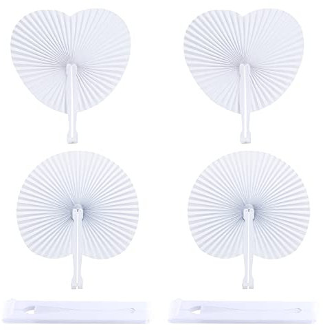 Karjiaja 4PCS Heart Shaped Paper Fans - Folding Hand Fans for Wedding Guests