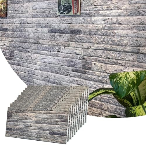 Dundee Deco 3D Wall Panels Faux Brick - Cladding, Light Grey Stone Look Wall Paneling, Styrofoam Facing for Living Room, Kitchen, Bathroom, Balcony, Bedroom, Set of 10, Covers 53 sq ft