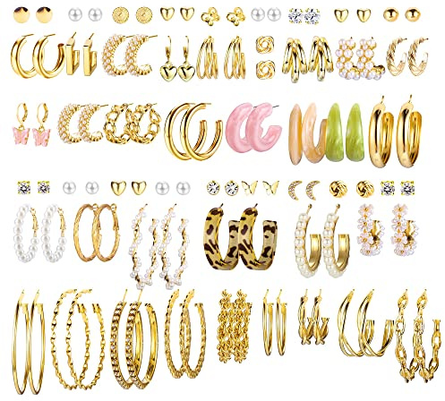 MILACOLATO Oro-50 Pares Pendientes De Oro Set Para Mujeres Niñas Multipack Moda Colgante Aretes Hipoalergénicos Para Fiesta De Cumpleaños Joyería Regalo