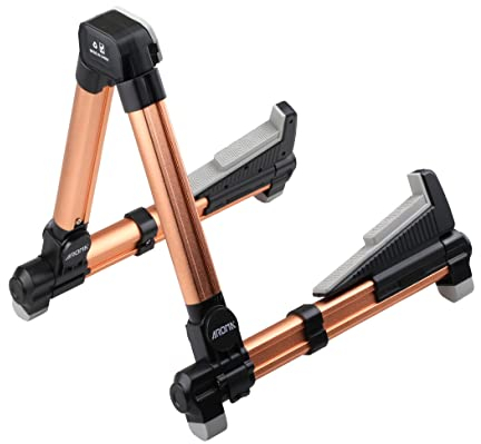 MEELAND Universal-Gitarrenständer, zusammenklappbar, A-Rahmen, verstellbare und tragbare Gitarrenstütze für klassische Gitarren, Akustikgitarren, Bass und Ukulele, ideal für Bühne und Zuhause/Gold