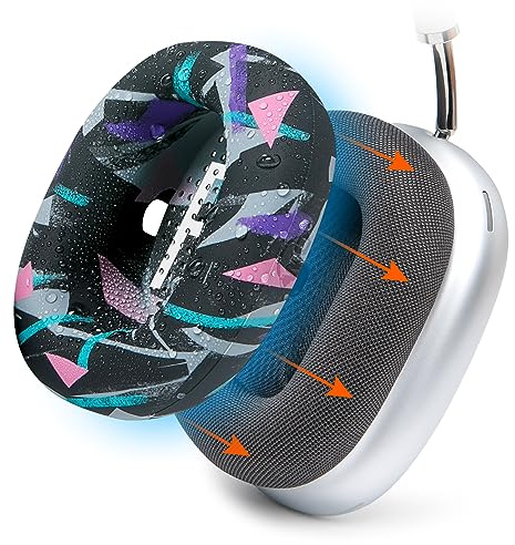 WC SweatZ Max – Patentierte Schutz-Ohrpolsterabdeckungen Kompatibel mit AirPods Max 1 & 2 von Wicked Cushions | Schweißfest & Leicht Waschbar | Voller Ohrpolsterschutz | 90er Schwarz