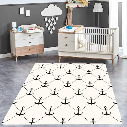 ITOMEN Anker Teppich Kinderteppich Modern 3D Ozean Teppich Kinderzimmer Kurzflor Teppiche rutschfeste Spielteppiche für Schlafzimmer Wohnzimmer Zimmer 60x90 cm