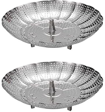 2pcs Dampfgarer,Gemüsedämpfer,Dünsteinsatz aus Edelstahl,Dampfgar-Einsatz Faltbar Dämpfkorb für Obst und Gemüse,Kochtöpfe und verschiedenes Kochen