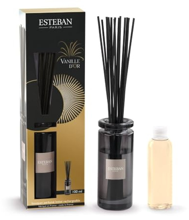 Esteban Raumduft Duftstäbchen Initial 100 ml Vanille d’Or – Nachfüllbar, Glasflakon