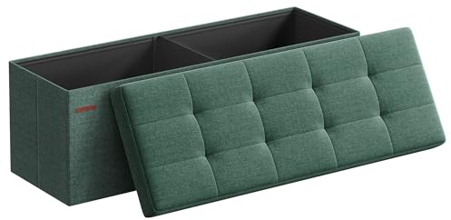 SONGMICS MAZIE Collection - Storage Ottoman Bench, 110 cm Folding Foot Rest Stool, End of Bed Bench, Easy Assembly, for Living Room, Bedroom, Entryway, Retro Green LSF077C51