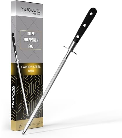nuovva Kitchen Knife Sharpener – Honing Diamond Steel Rod – Ideal for All Kitchen Knives – 10 inch Sharpening Steel