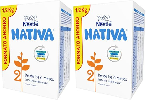 Nestlé NATIVA 2 Leche De Continuación 2 para bebés a partir de los 6 meses. Caja de 1,2kg. (Paquete de 2)