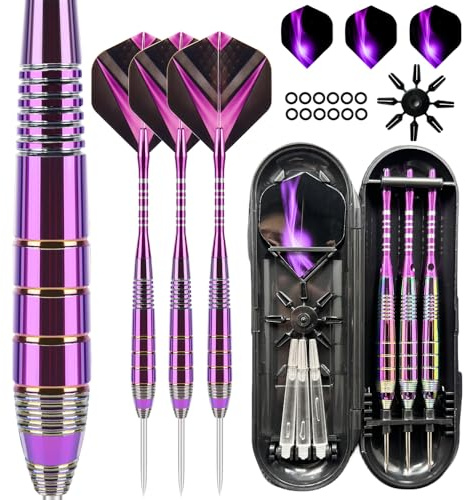 Aiqilai Darts Set 24g Professional 3 Pack, Steel Tip Darts Set with Aluminum Shafts(+3 More Spare Shafts) and 2 Style Flights+Rubber O-Rings and Darts Case- Coloured
