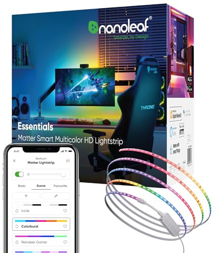 Nanoleaf Essentials Matter Bluetooth & WiFi Smart Multicolor LED Lightstrip 200 Smarter Kit (5m) - RGB & Whites, Controller, App & Voice Control (Works with Apple Home, Google Home)