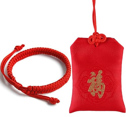 FOJIIUOK Braccialetto buddista fortunoso, rosso, intrecciato a mano, tibetano, misura regolabile, regalo per amici e coppie, 2 pezzi