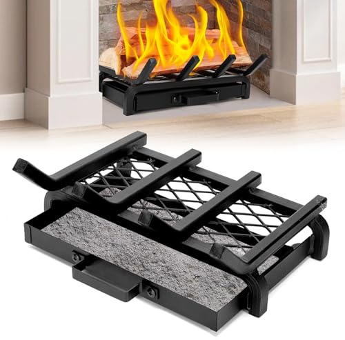 IGOHEALS Small Fireplace Grate 14 Inch - Wood Stove Fireplace Log Grates with Ember & Ash Trays Pan, Inside Outdoor Heavy Duty Wrought Cast Iron Rack Holder for Indoor Outdoor Chimney Hearth