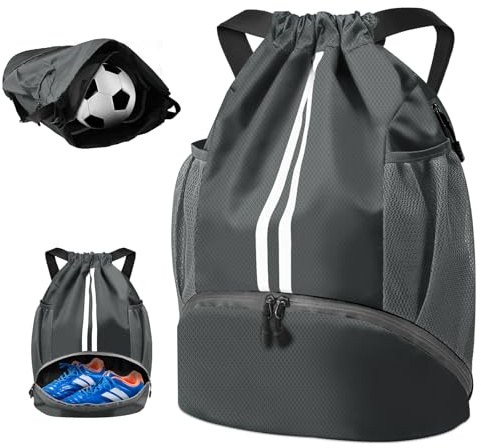 BROTOU Unisex Drawstring Backpack, Waterproof Gym Bag, Large Oxford PE Pack, Students School Backpack, Durable Sports Ball Bag, with Shoe Bag (A, Dark Grey)