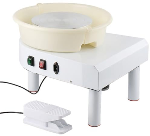 IDZNFNFX Tour de potier électrique 25CM - Machine à Roue en céramique Blanche avec pédale et Bol Amovible pour l'artisanat de l'argile, Parfaite pour Les débutants et Les Adultes,Blanc