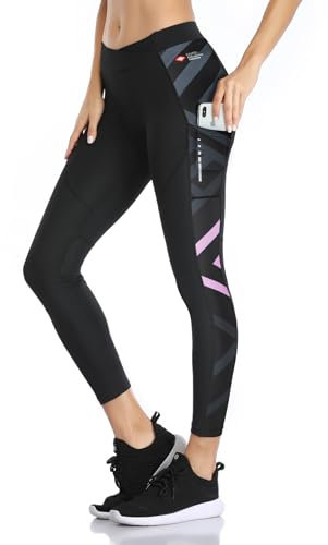 Santic cykelbyxor, dam, långa, vadderade, 7/8, cykelbyxor, cykelsport, leggings, tights, långa byxor, sittdyna, elastisk, snabbtorkande, andas, Röd-021, M