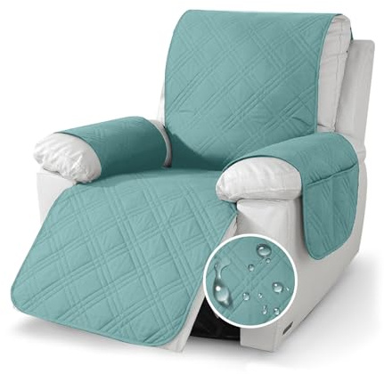 YushengTai Sesselschoner, Sesselschoner für Relaxsessel 100% Wasserdicht, Anti-Slip 1 Sitzer, Maschinenwaschbar sesselschoner für Fernsehsessel mit 4 Taschen, 2 Verstellbaren Riemen (Blau)