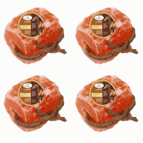 4 x 1KG Himalayan Salt Lick with Hanging Rope – Natural Pink Rock Salt Stones for Horses, Cattle, Deer & Livestock | Mineral Supplement Blocks by NaturalKrafts, Punjab Pakistan
