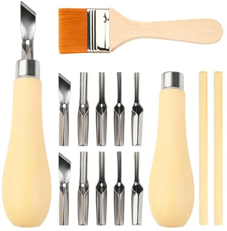 2 Set Lino Cutting Tools, Professional Lino Cutting Kit for Printmaking and Sculpture,Lino Cutter Includes Handle and Brush, Ideal for Artists and DIY Projects