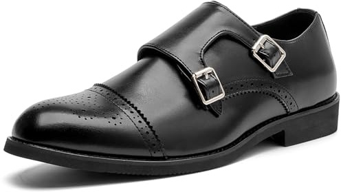 DADAWEN Homme Cuir Oxford Brogues Chaussures habillées Chaussures de Mariage, Double Sangle Moine - Noir 38