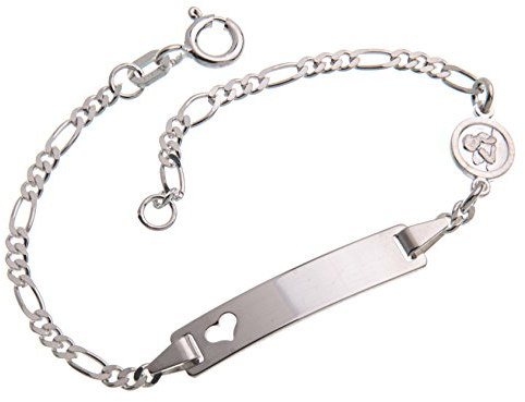 Silberketten Store Baby- & Kinder ID Armband mit Herz & Engel-Anhänger inkl. Gravur & Geschenksäckchen I aus 925 Silber I nickelfrei für Allergiker geeignet I 10 Schriftarten I 13 cm