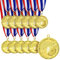 12 Goldfarbene Medaillen am Band mit Fußball und Tor-Emblem, Metall mit Zinklegierung, Durchmesser 5 cm