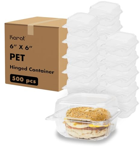 Karat 5.8inch Clear Plastic Hinged Clamshell Food Containers - Durable, Stackable, Crack-Resistant To-Go Boxes, Case of 500, FP-HC66PET-1C