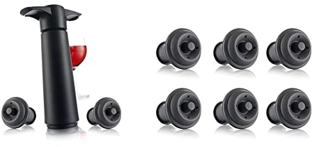 Vacu Vin 09814606 Pompe à Vide - Noir + 6 pièces-bouchons pour pompe vide-gris
