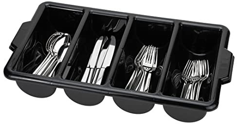 Restaurantware-21.9 x 14.2 x 3.5 Inch Silverware Organizer, 1 Crack-Resistant Cutlery Tray - 4 Compartments, Built-In Handles, Black Plastic Utensils Drawer Holder, For Kitchen Organization