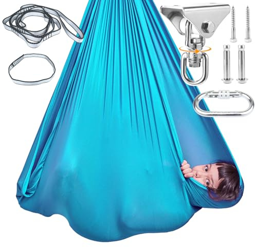 Sensory Swing for Kids with 360° Swivel Hook, Saggy-Resistant Double-Layer Fabric Indoor/Outdoor Cocoon Therapy Swing for Autism, Yoga & Play