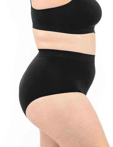LEELA LAB Slip Donna Curvy a Vita Alta, Intimo Taglie Forti in Morbida Microfibra, Realizzati con Tecnologia Seamless Senza Cuciture - Made in Italy (Black, XXL)