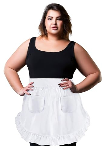CBTRFASHION PLUS SIZE 100% Cotton Vintage Kitchen Waist Apron with Two Pockets Great Gift for Wife or Ladies with Extra Long Ties (White)