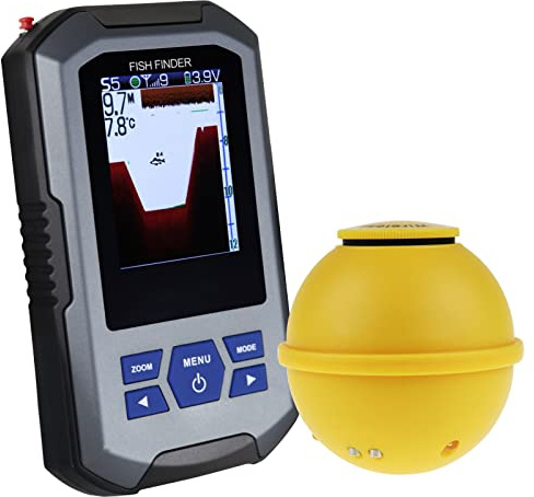 GAIN EXPRESS Détecteur de Poisson sans Fil Capteur Sonar 125kHz Fréquence 45 Mètres / 147 Pieds Profondeur Alarme Fonction et Grand LCD Affichage