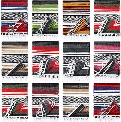 Macarrie 12 Pcs Mexican Beach Blankets Bulk Large Thick Serape Blanket Colorful Striped Yoga Throw for Outdoor Beach Park Picnic Car Couch Home(Multicolor)