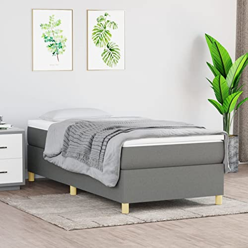 Tidyard resårsäng, sängram, stoppad säng, ungdomssäng, gästsäng, sovrumssäng, dubbelsäng/enkelsäng, balksäng, sängram med ribbotten, träsäng, mörkgrå, 90 x 200 cm, tyg
