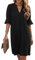 Famulily Womens Casual Ruffled Sleeve Shift Above Knee Dress Ladies Pleated Tunic Dresses Black L