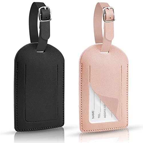 Hengxinc Lot de 2 Etiquette Valise, Voyage Accessoires | PU Cuir Bagage Peut être écrit Réglable étiquettes Valise, Pour sac à dos avion d'aviation
