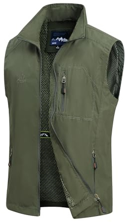MeiLayM Gilet de pêche pour homme à l'extérieur Multi-Poches Gilet Sans Manches Veste de Plein air Légère Respirant Veste de Sport De Voyage Gilet de Photographie