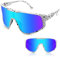 OULIQI TR90 Fahrradbrille Polarisierte Sonnenbrille,Sportbrillen Herren Damen UV400 Sportbrille Schnelle Brille mit Wechselgläser für OutdoorSportarten Fischen Radfahren Laufen (Blau)