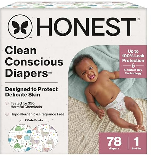 The Honest Company Diapers, All the Alpacas + Turtle Time, Size 1, 78 Count