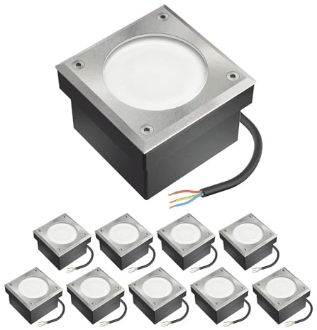ledscom.de 10x LED gatsten NEOLUM för utomhusbruk, IP67, kantig, 10 x10cm, inkl. glödlampa GX53, 56lm, vit